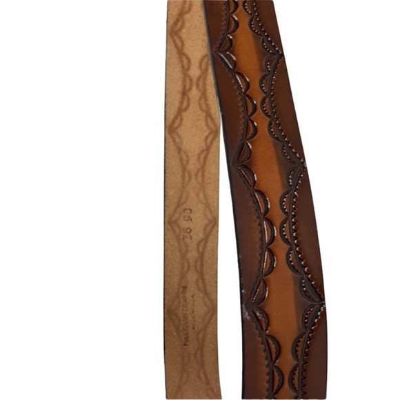 Vintage Cowhide Brown Tooled Leather Cowgirl Belt - Picture 8 of 9